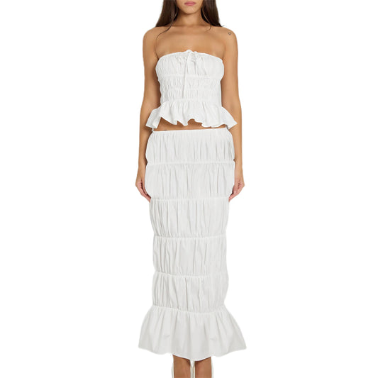 Elegant Off-Shoulder Crop Top and Maxi Skirt Summer Set