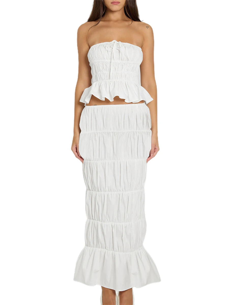 Elegant Off-Shoulder Crop Top and Maxi Skirt Summer Set