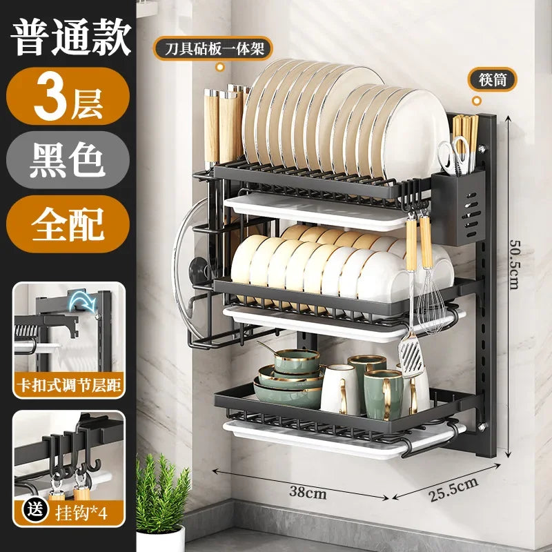 Wall Mounted Multifunctional Kitchen Dish Rack Organizer and Storage