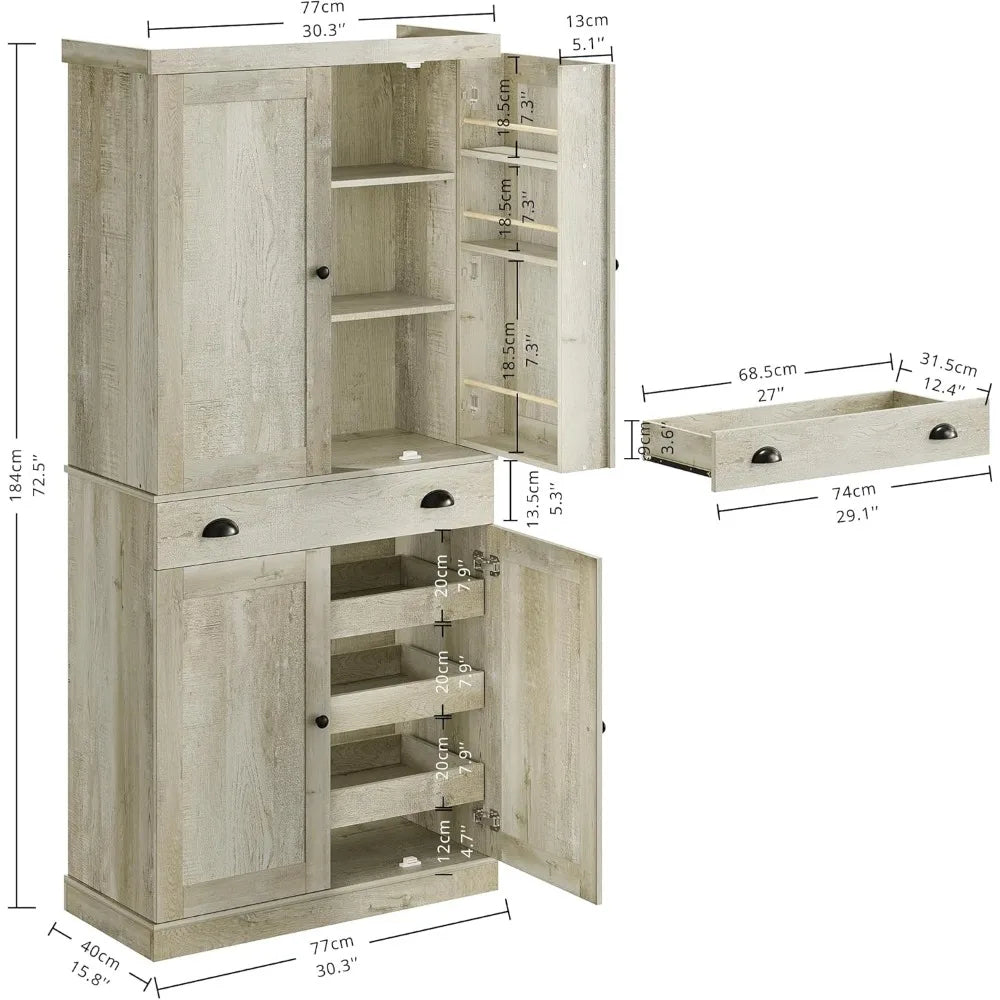 Freestanding Kitchen Pantry Cabinet with Drawer and Sliding Rack
