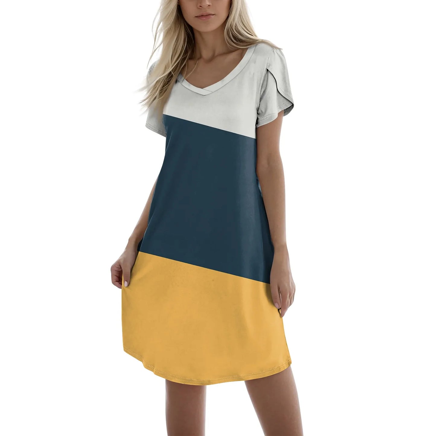 Elegant Casual V Neck Short Sleeve Women's Summer Dress