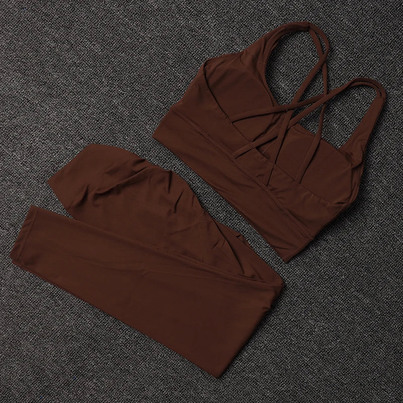 Women's Yoga Set with V Back Leggings and Sports Bra