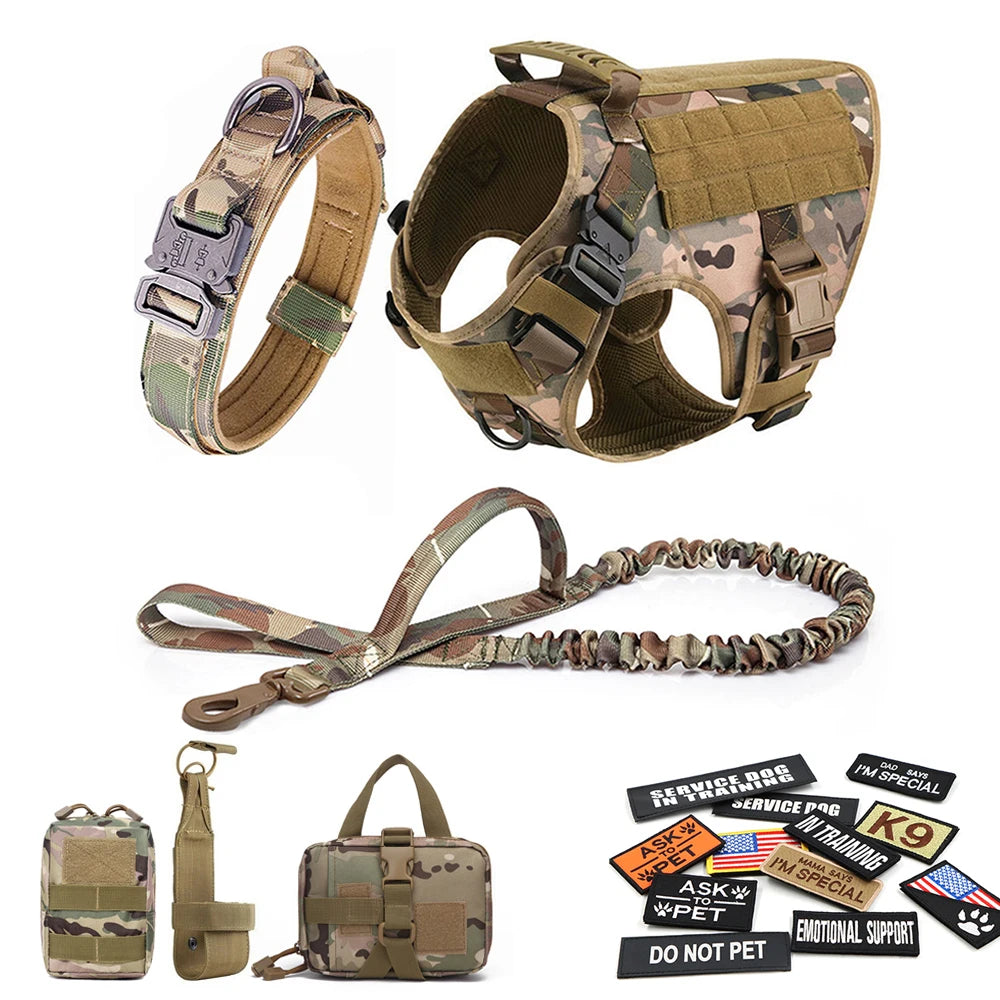 Tactical Dog Harness Set with Leash and Patches for Training