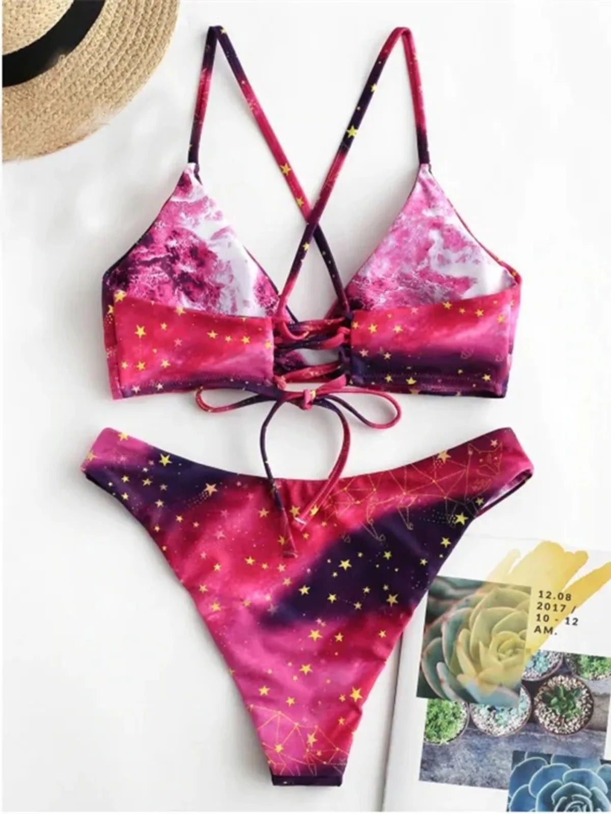 Starry Sky Print Reversible Bikini Set for Women