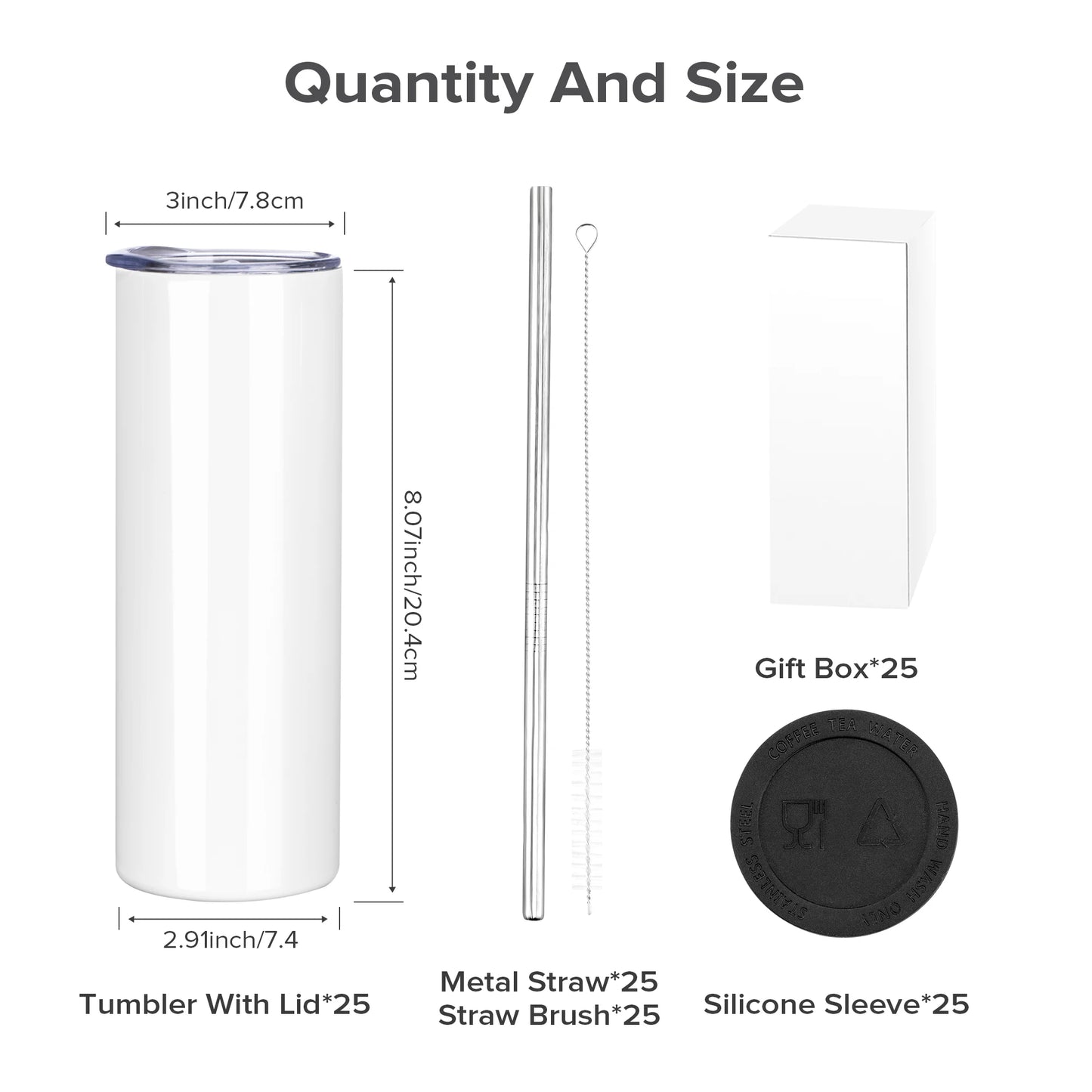 25Pack 20OZ Vacuum Insulated Travel water bottle - Stainless Steel Sublimation Blank,for summer to keep cool with drinkware cups