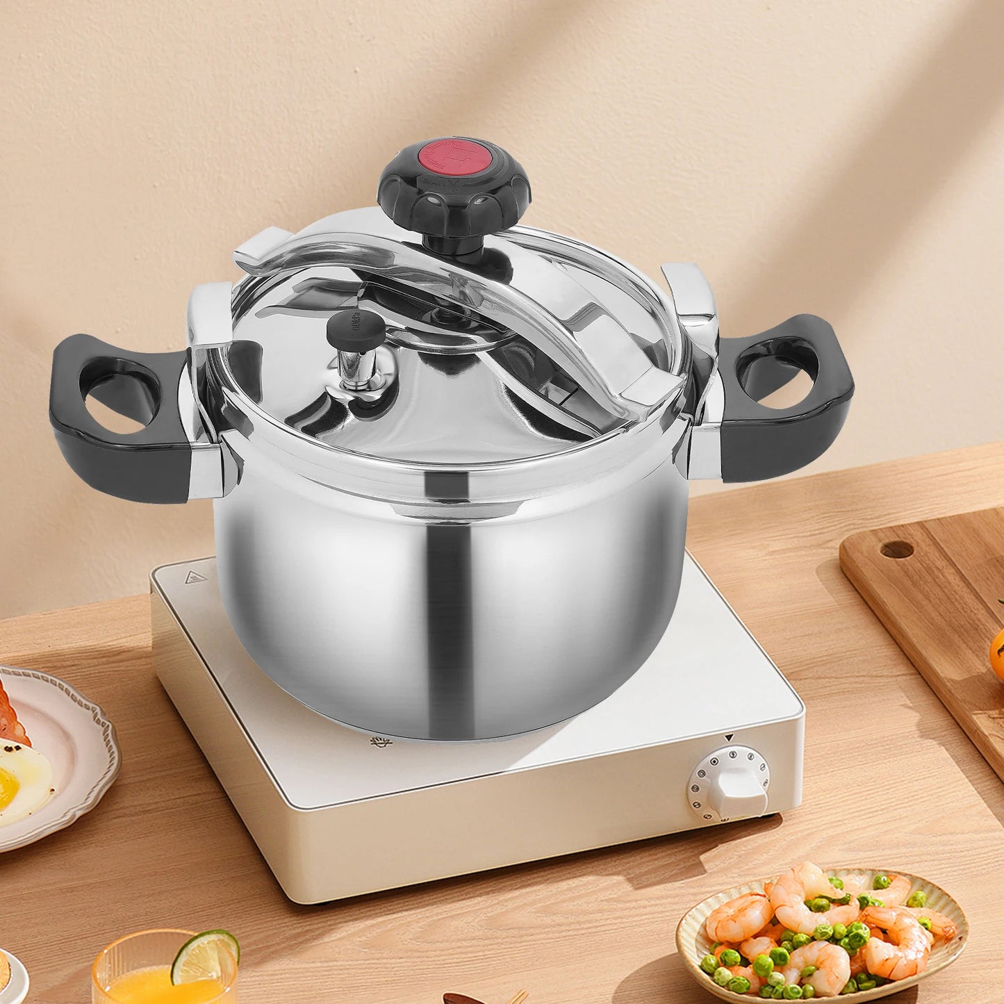 Stainless Steel Pressure Cooker for Versatile Cooking Applications
