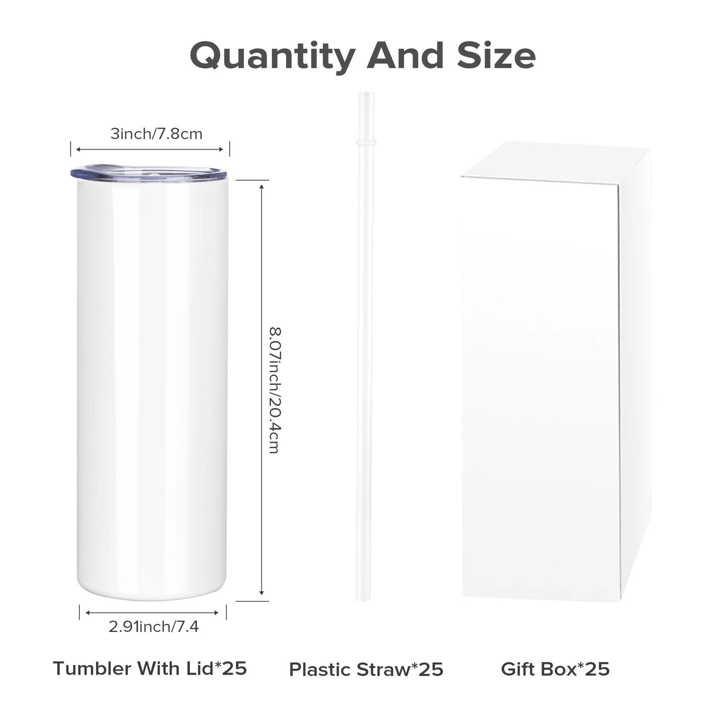 25Pack 20OZ Vacuum Insulated Travel water bottle - Stainless Steel Sublimation Blank,for summer to keep cool with drinkware cups
