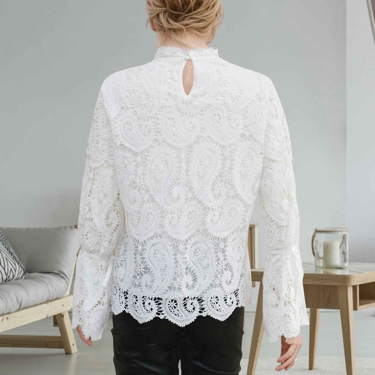 Spring Lace Blouse for Office Ladies Casual Fashion Top