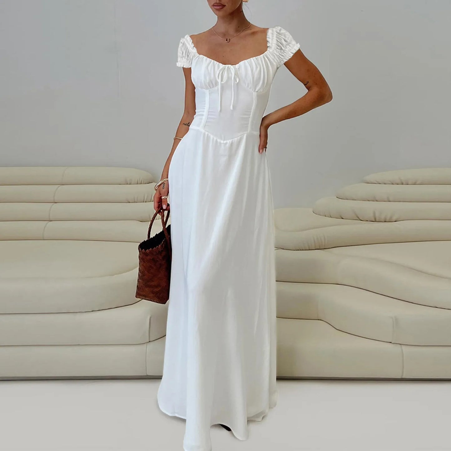Elegant Backless Summer Dress for Women with Lace-Up Detail