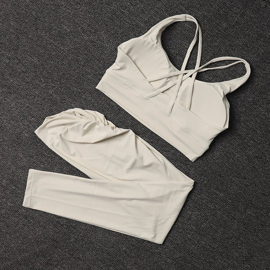Women's Yoga Set with V Back Leggings and Sports Bra