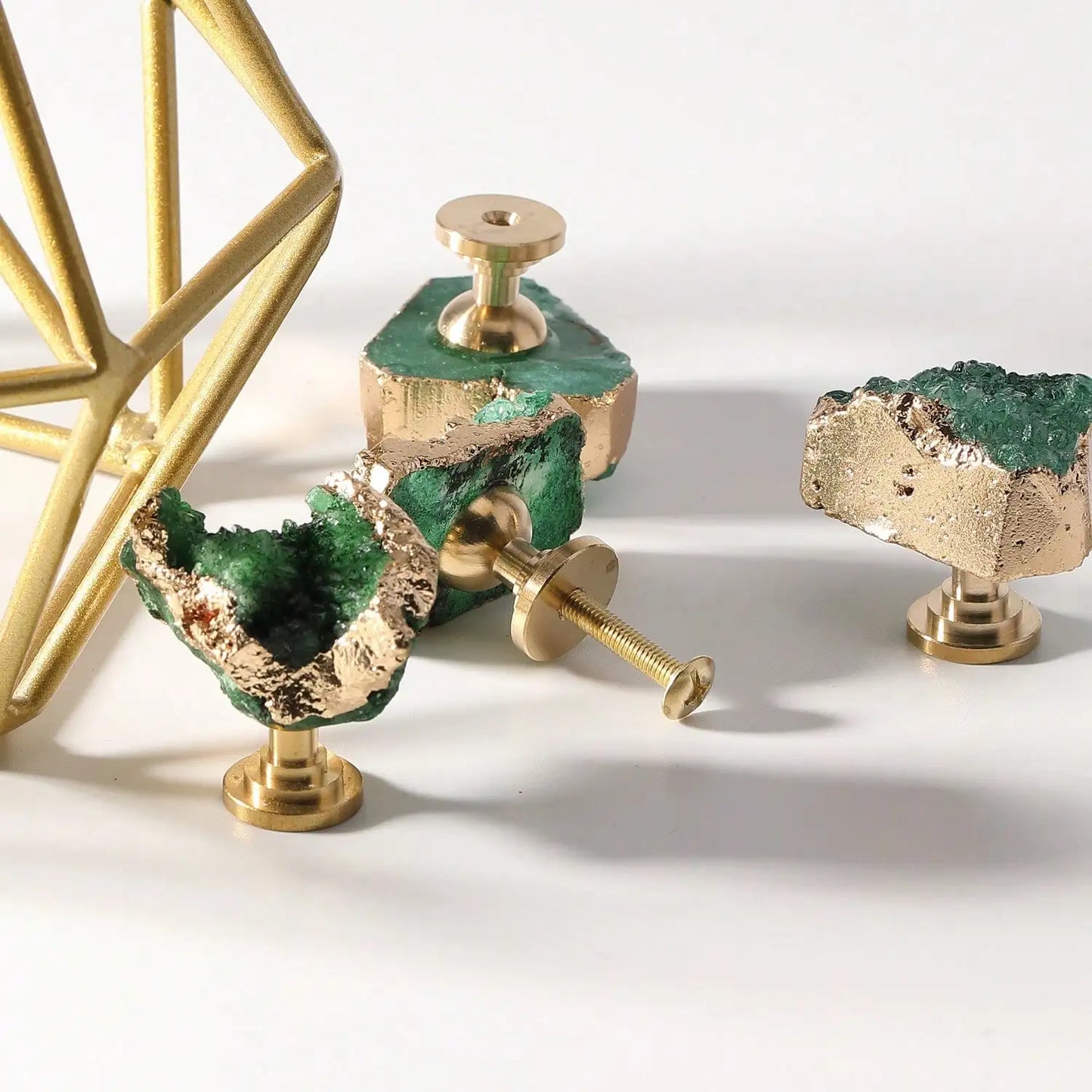 Green Fluorite Stone Knobs Decorative Cabinet Handles Set of Four