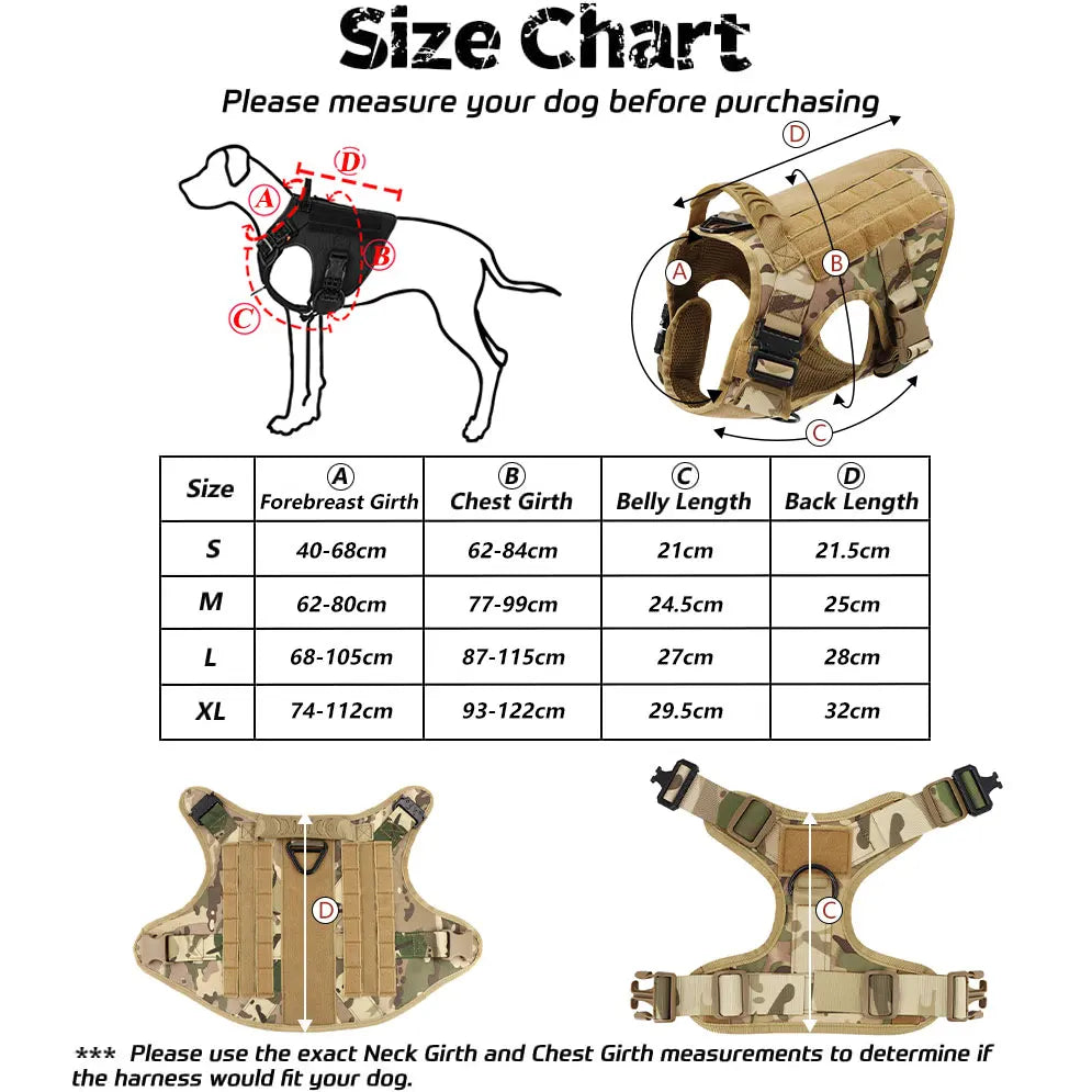 Tactical Dog Harness Set with Leash and Patches for Training