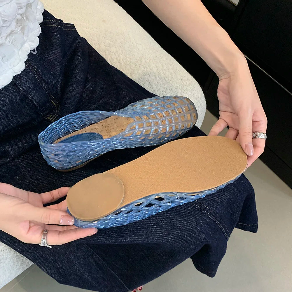 Women Jelly Flats Lightweight Breathable Slip-On Summer Sandals