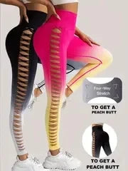 2 Pack US Local Women’s Gradient Hollow Out Yoga Pants High Waisted Tummy Control Buttocks Lift Athletic Leggings