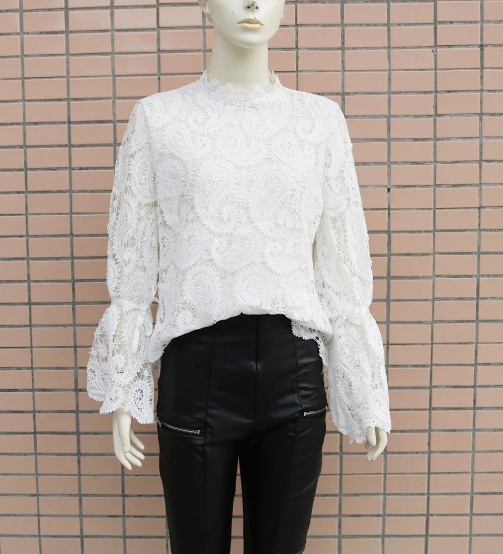 Spring Lace Blouse for Office Ladies Casual Fashion Top