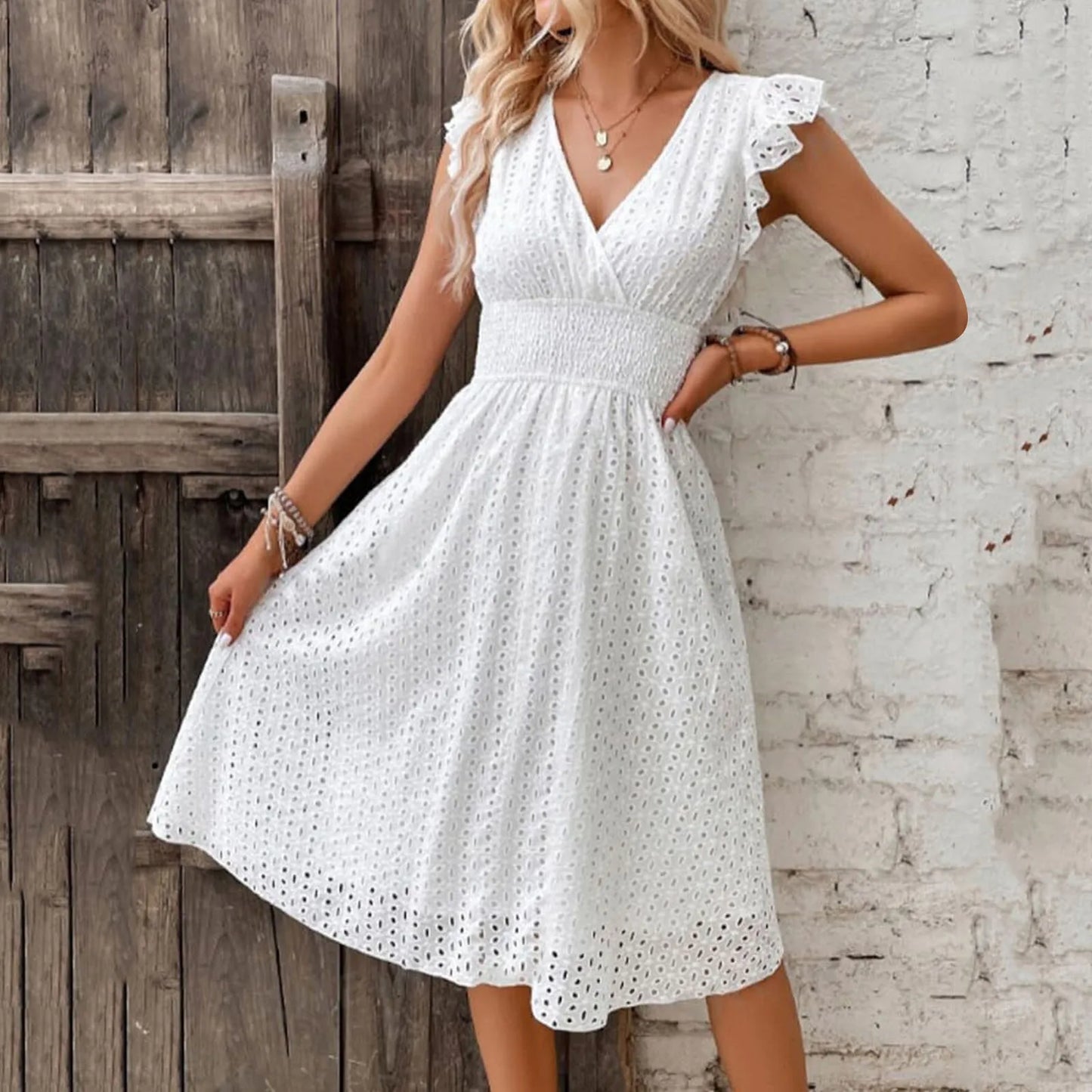 Women's Elegant V-Neck Beach Dress for Casual Summer Outings