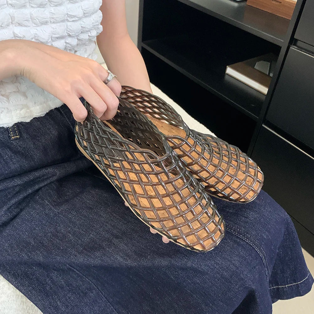 Women Jelly Flats Lightweight Breathable Slip-On Summer Sandals