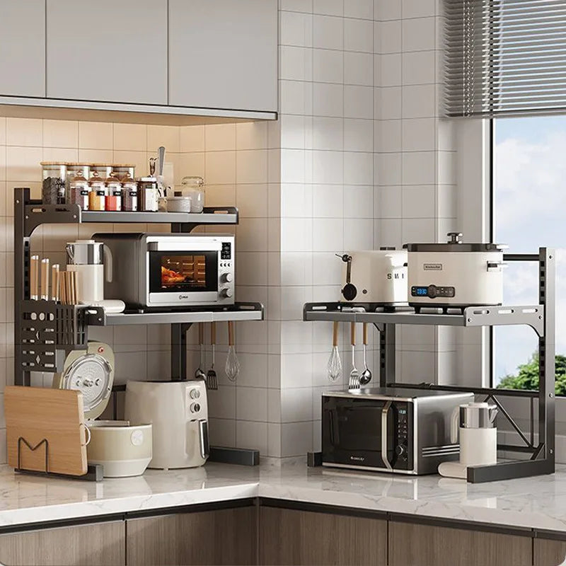 Retractable Microwave Oven Storage Rack for Organized Kitchen