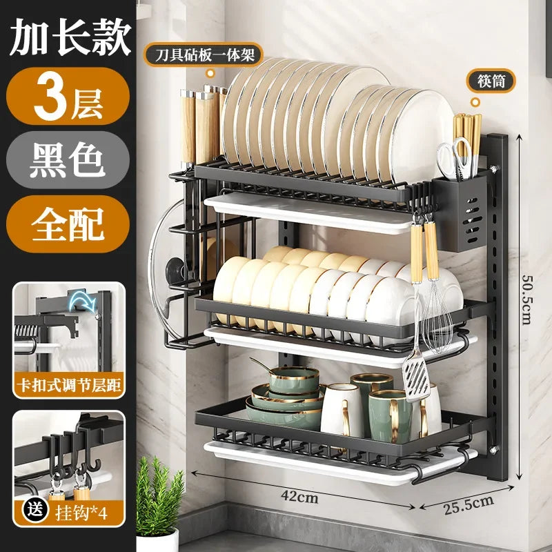 Wall Mounted Multifunctional Kitchen Dish Rack Organizer and Storage