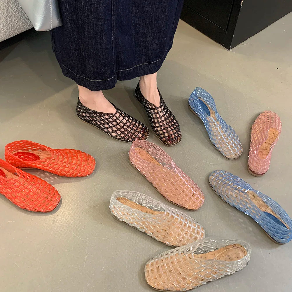Women Jelly Flats Lightweight Breathable Slip-On Summer Sandals