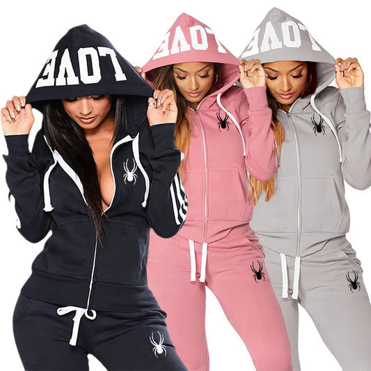 Women's Sporty Zip Hoodie and Jogger Set for Casual Wear