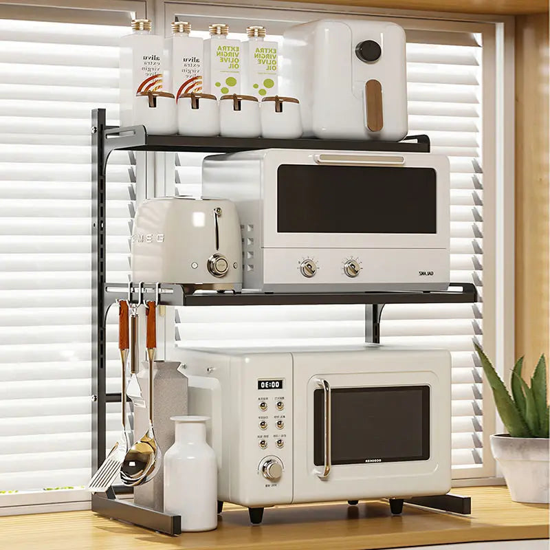 Retractable Microwave Oven Storage Rack for Organized Kitchen