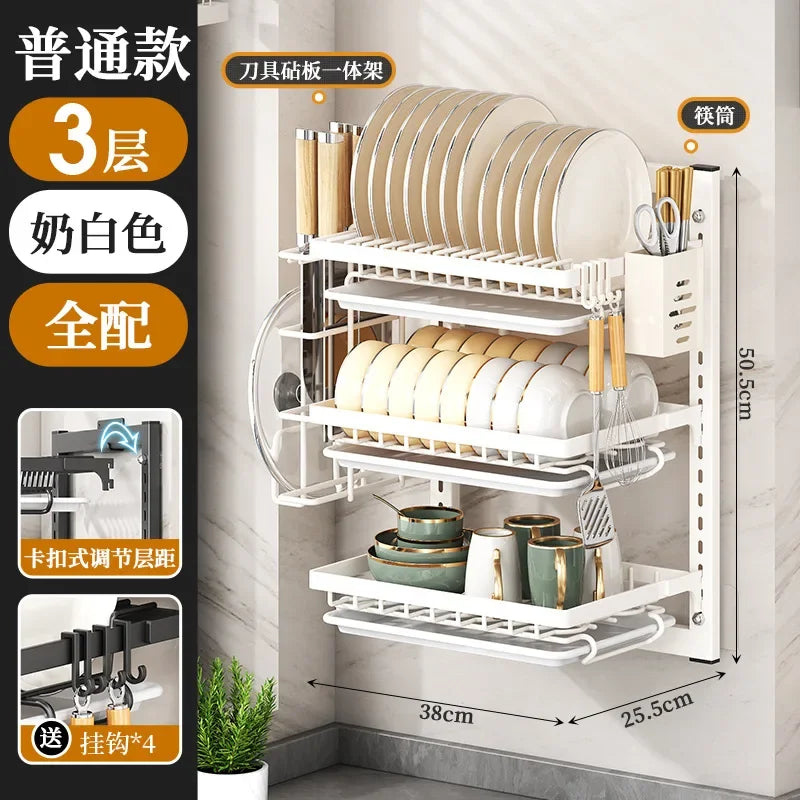 Wall Mounted Multifunctional Kitchen Dish Rack Organizer and Storage