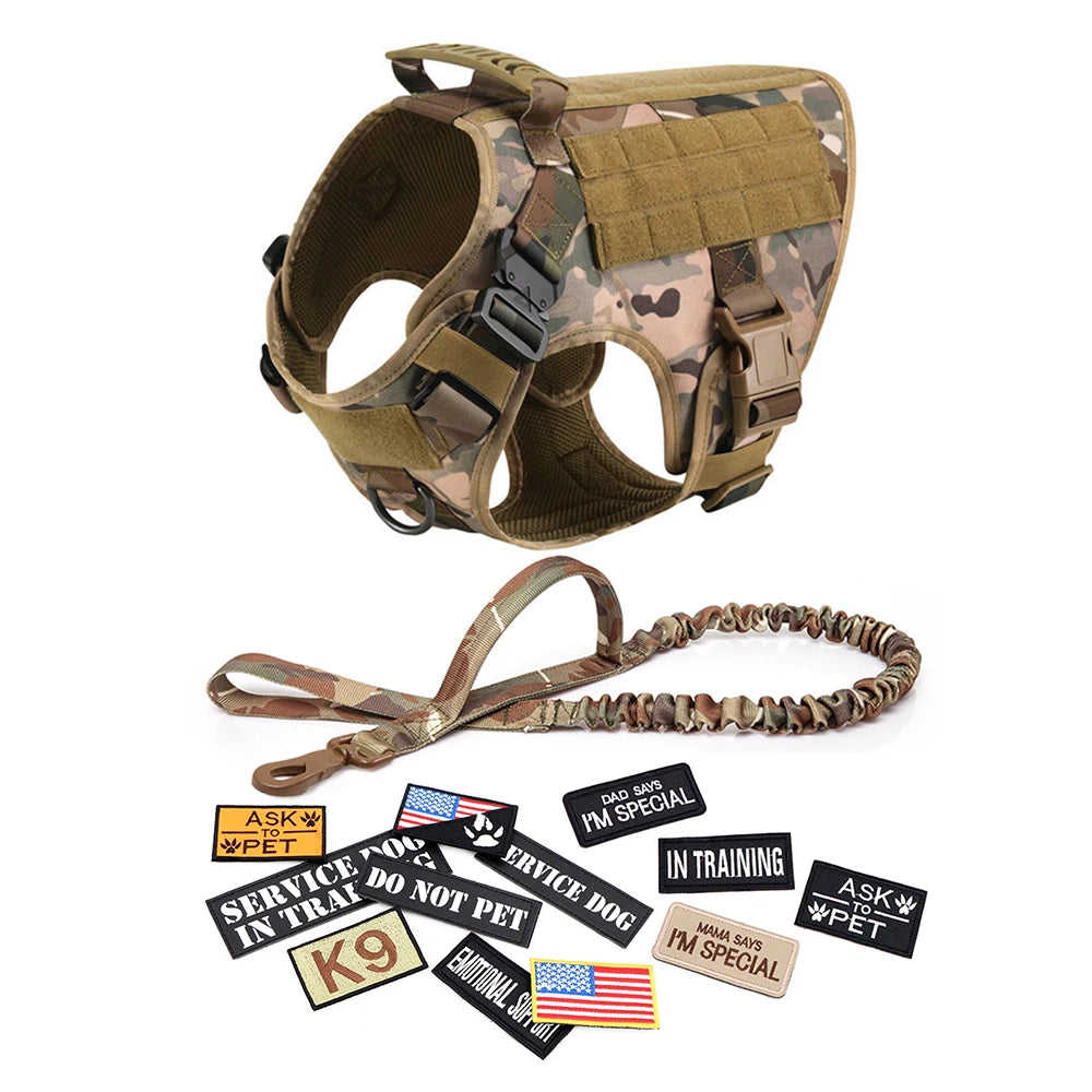 Tactical Dog Harness Set with Leash and Patches for Training