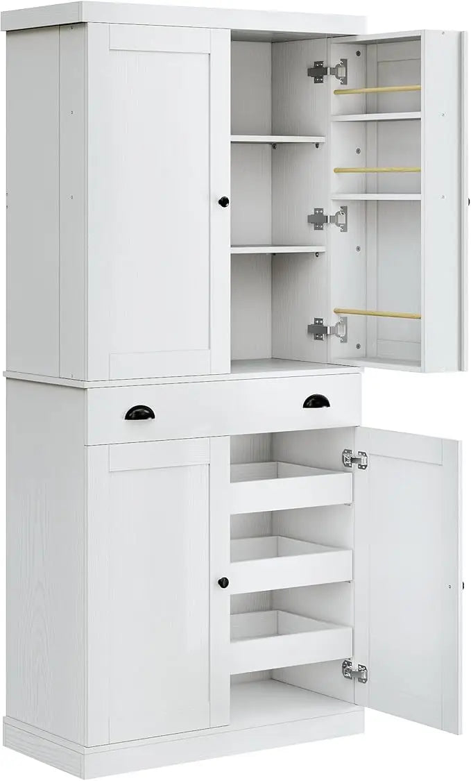 Freestanding Kitchen Pantry Cabinet with Drawer and Sliding Rack