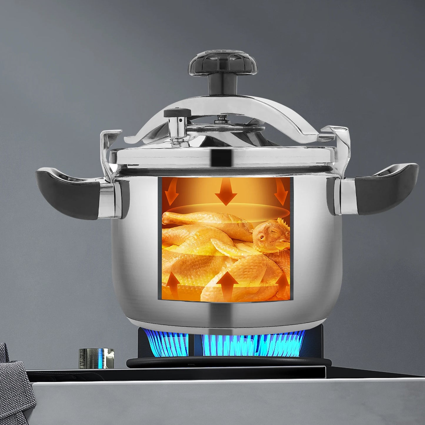 Stainless Steel Pressure Cooker for Versatile Cooking Applications