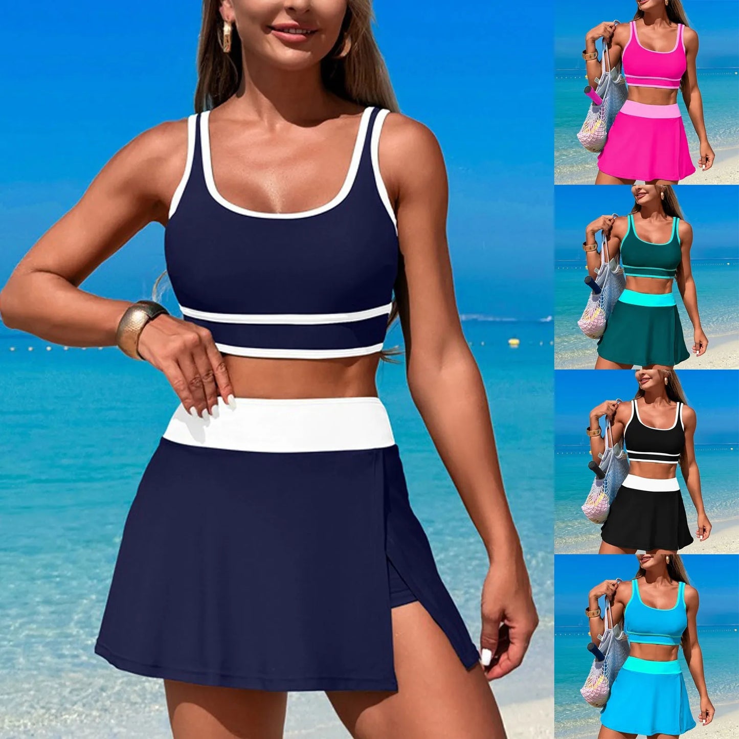 Stylish Women's Striped Bikini Two Piece Swimwear Set