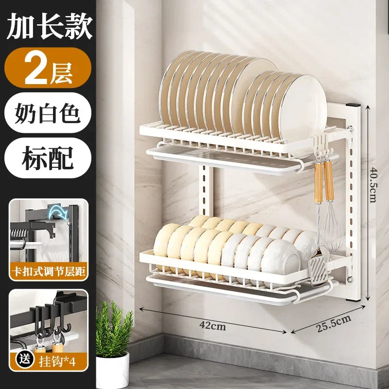 Wall Mounted Multifunctional Kitchen Dish Rack Organizer and Storage