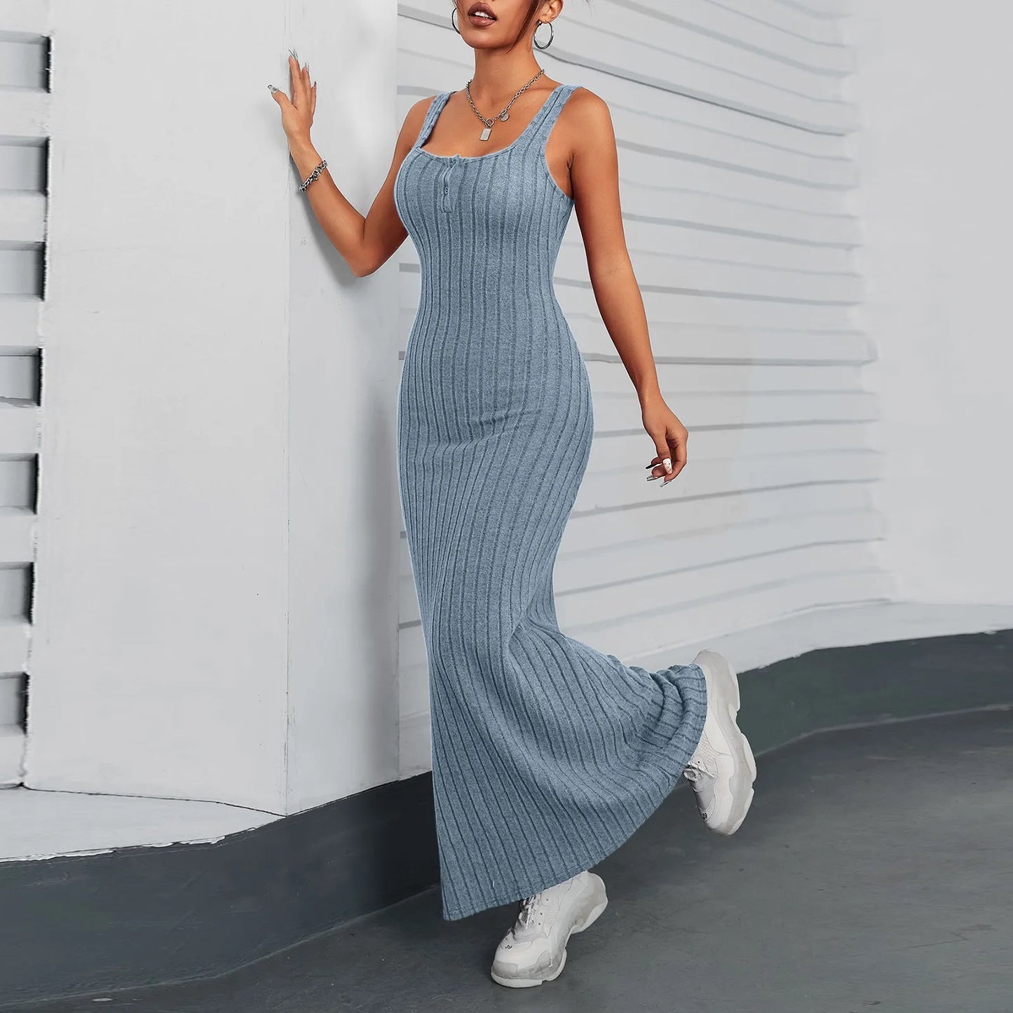 Elegant Sleeveless Casual Dress for Summer Evening Parties