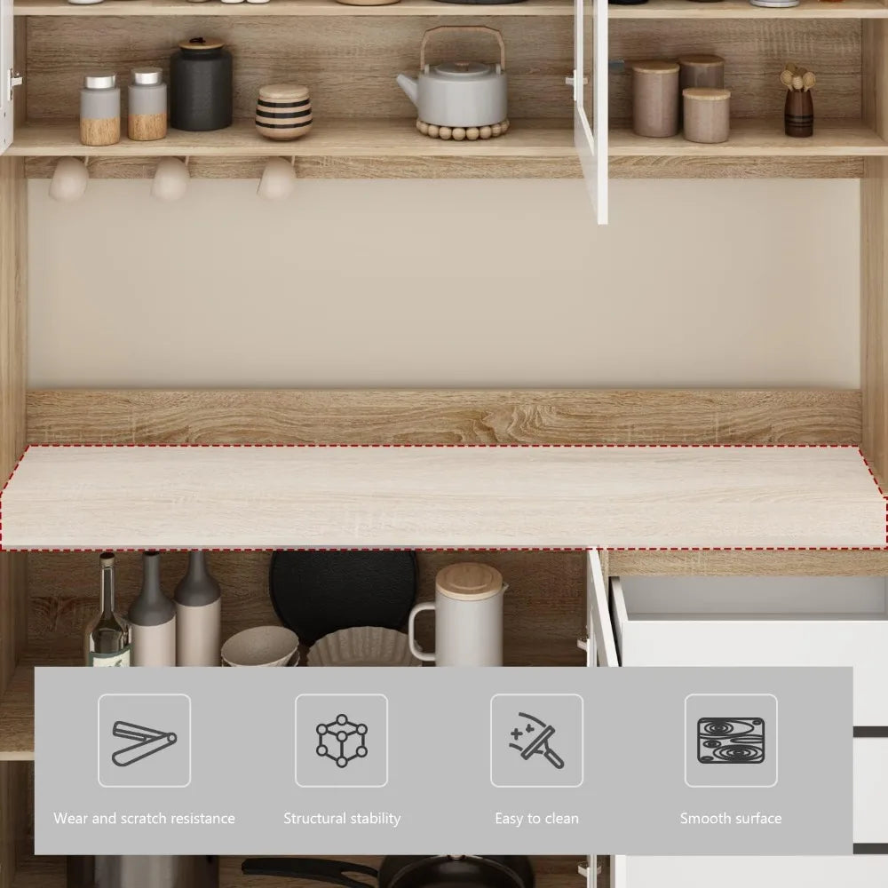 Elegant Kitchen Hutch Cabinet with Glass Doors and Drawers