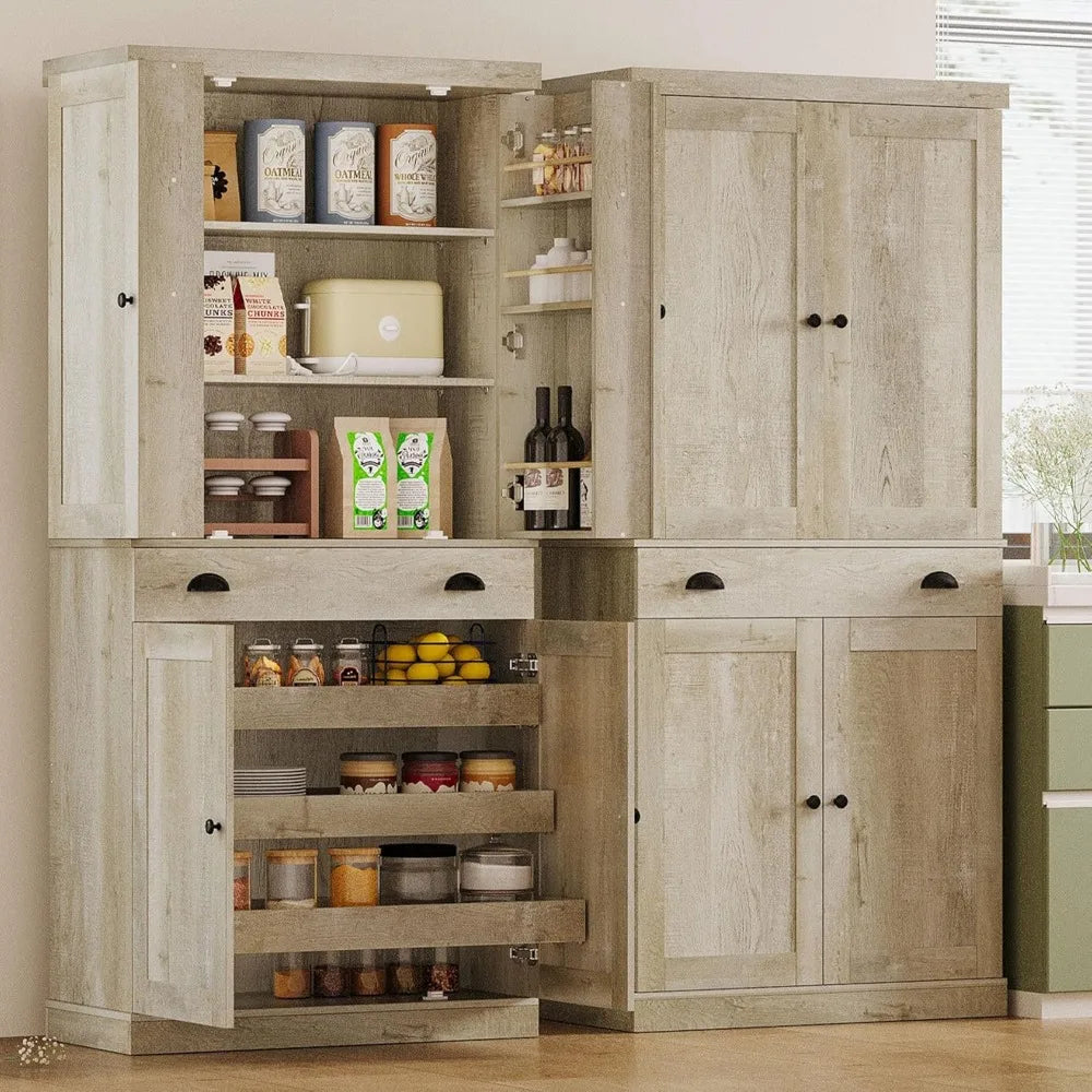 Freestanding Kitchen Pantry Cabinet with Drawer and Sliding Rack