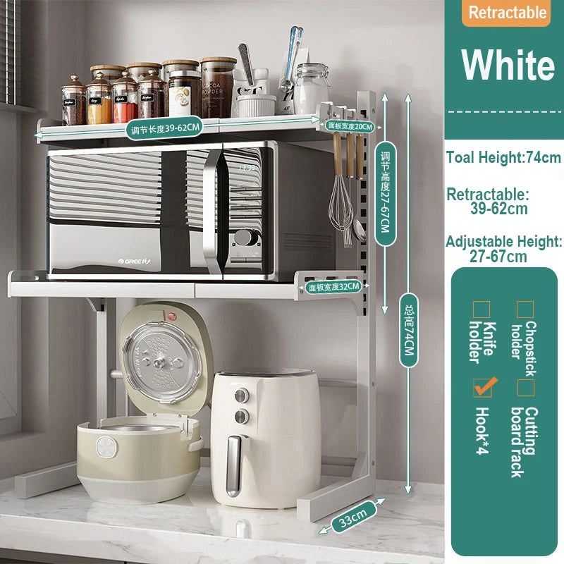 Retractable Microwave Oven Storage Rack for Organized Kitchen