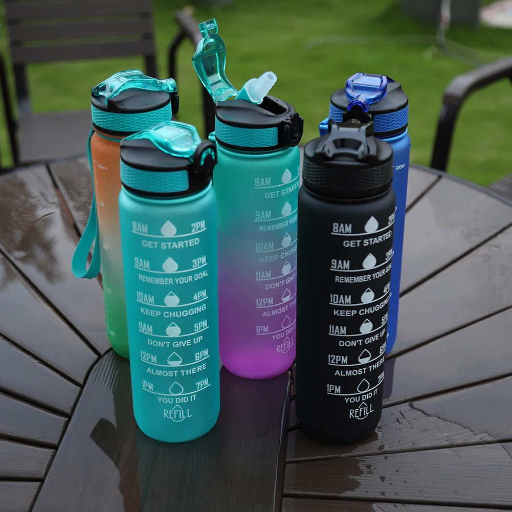 1000ml Sports Water Bottle Leakproof Plastic Frosted Cup