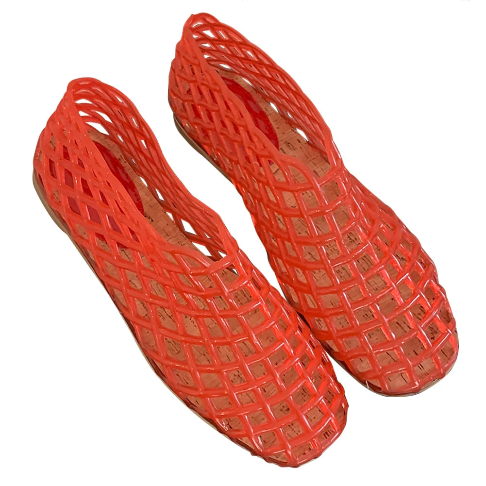 Women Jelly Flats Lightweight Breathable Slip-On Summer Sandals