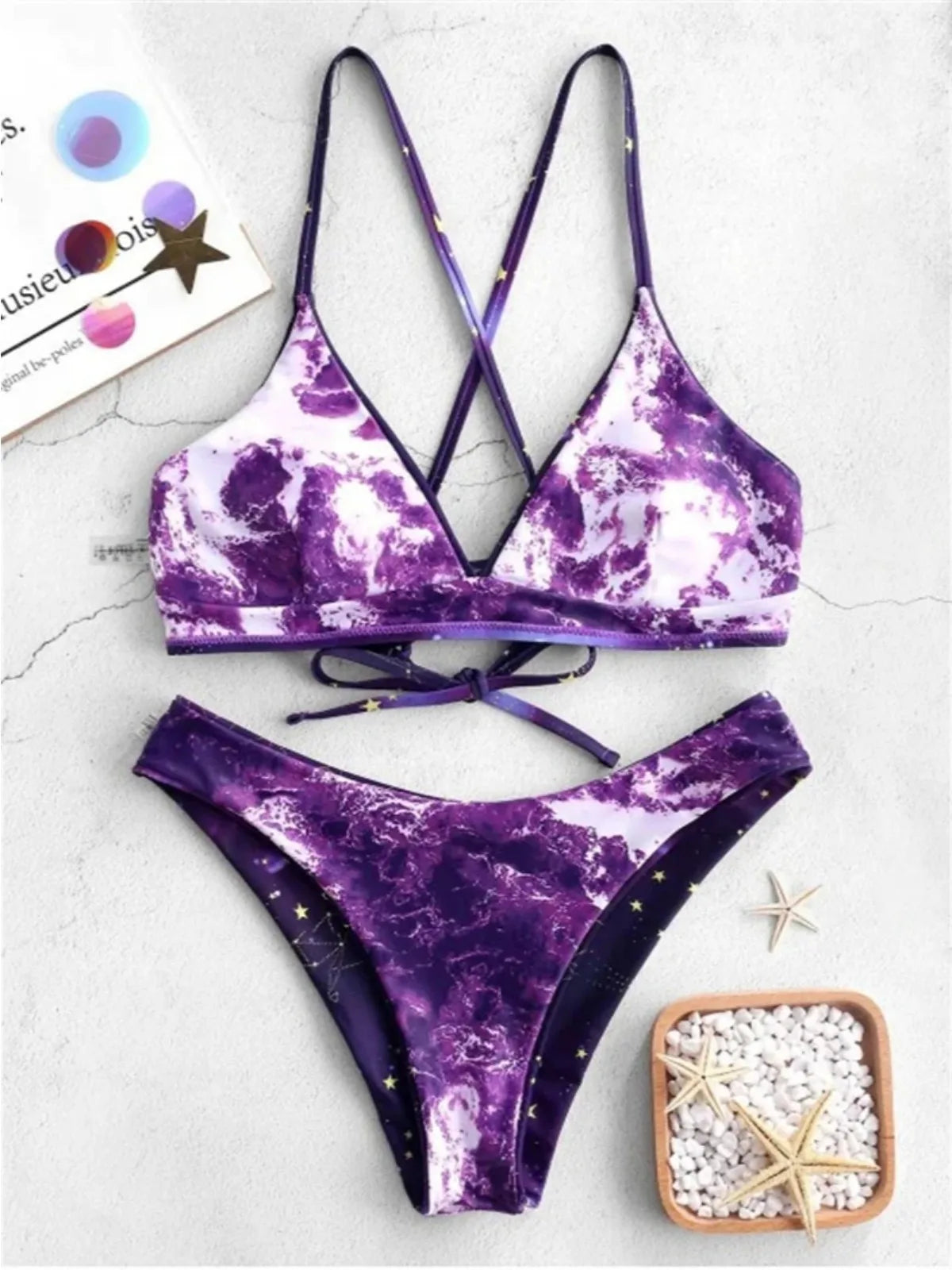 Starry Sky Print Reversible Bikini Set for Women