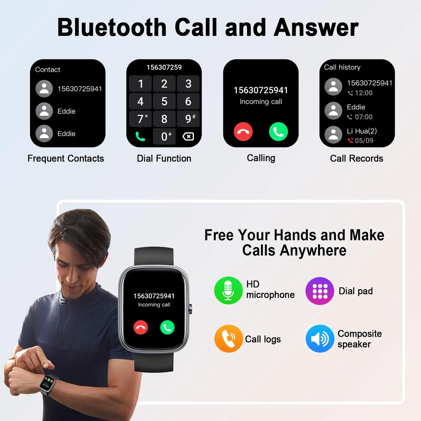 Smart Watch 1.91 Inch Bluetooth Calling IP68 Waterproof Fitness Tracker with 110 Sport Modes Heart Rate and Sleep Monitor