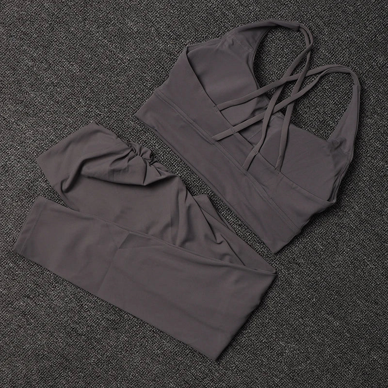 Women's Yoga Set with V Back Leggings and Sports Bra