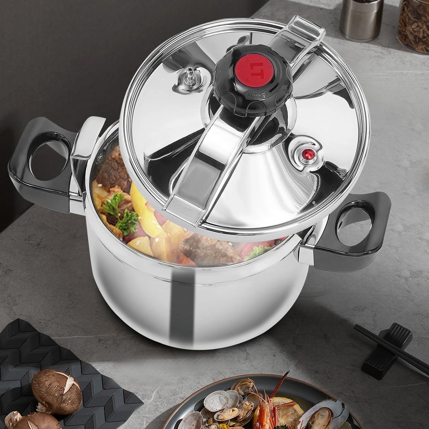 Stainless Steel Pressure Cooker for Versatile Cooking Applications