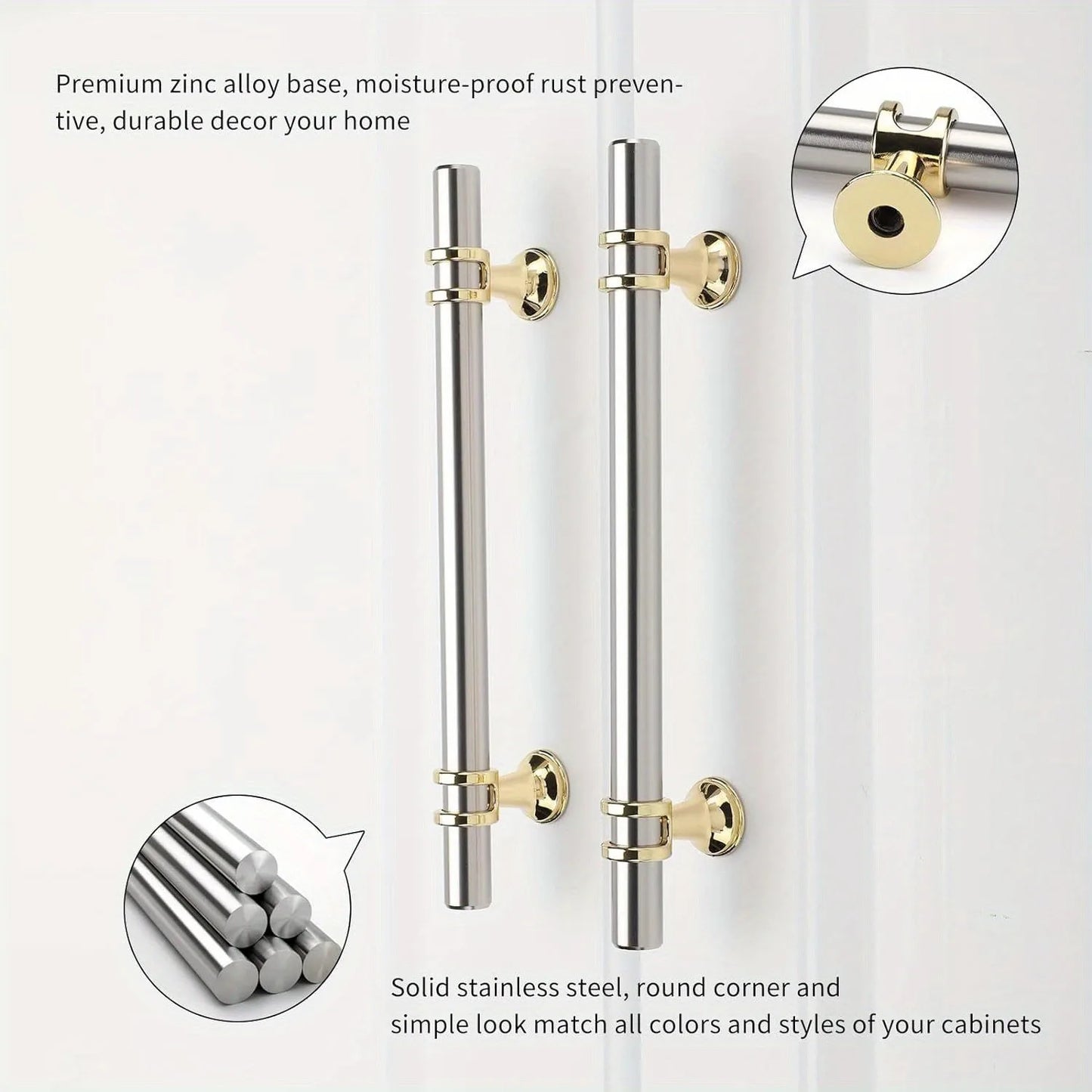 Brushed Nickel Cabinet Pulls and Golden Knobs Set of Ten