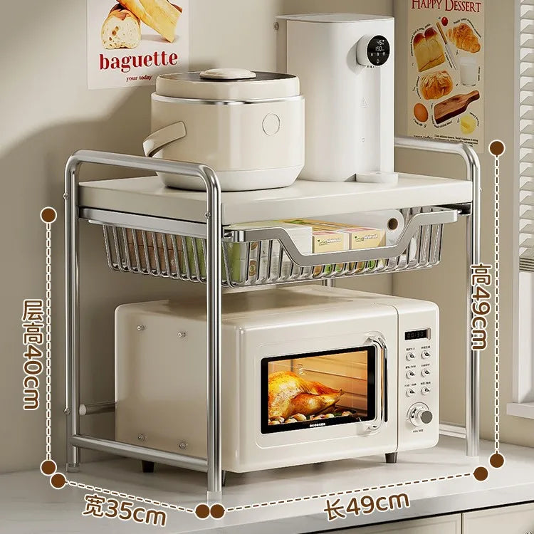 Kitchen Countertop Microwave Shelf Rack and Organizer Solution
