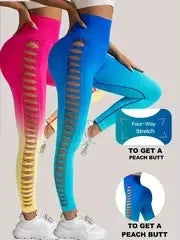 2 Pack US Local Women’s Gradient Hollow Out Yoga Pants High Waisted Tummy Control Buttocks Lift Athletic Leggings