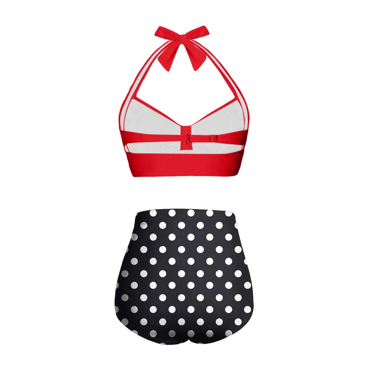 Halter Women High Waisted Swimsuit Polka Dot Sexy Push Up Two Piece Swimwear Retro Ruched Print Bikini Set