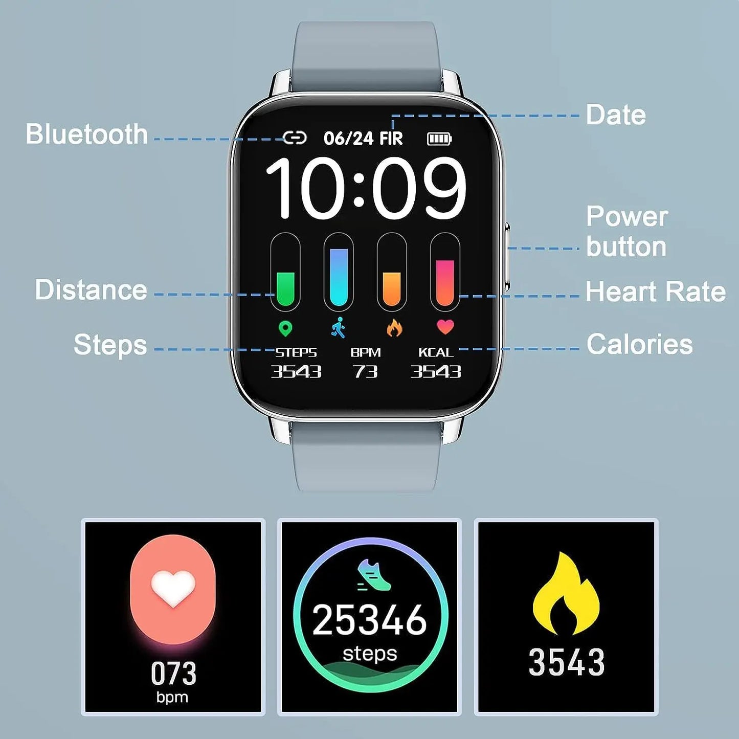 Nerunsa Smart Watch Fitness Tracker 1.69 Inch Touch Screen Heart Rate Monitor Pedometer Sleep Monitor