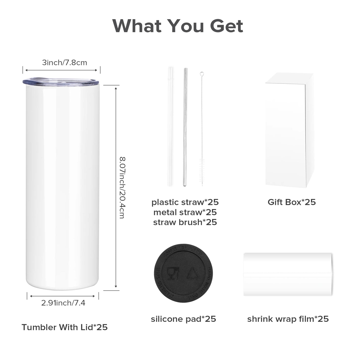25Pack 20OZ Vacuum Insulated Travel water bottle - Stainless Steel Sublimation Blank,for summer to keep cool with drinkware cups