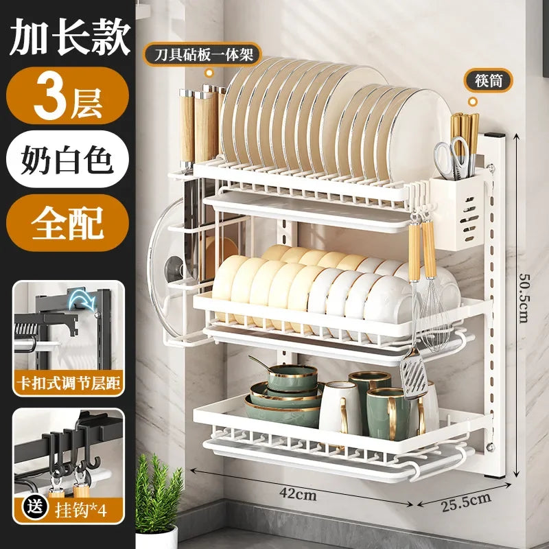 Wall Mounted Multifunctional Kitchen Dish Rack Organizer and Storage