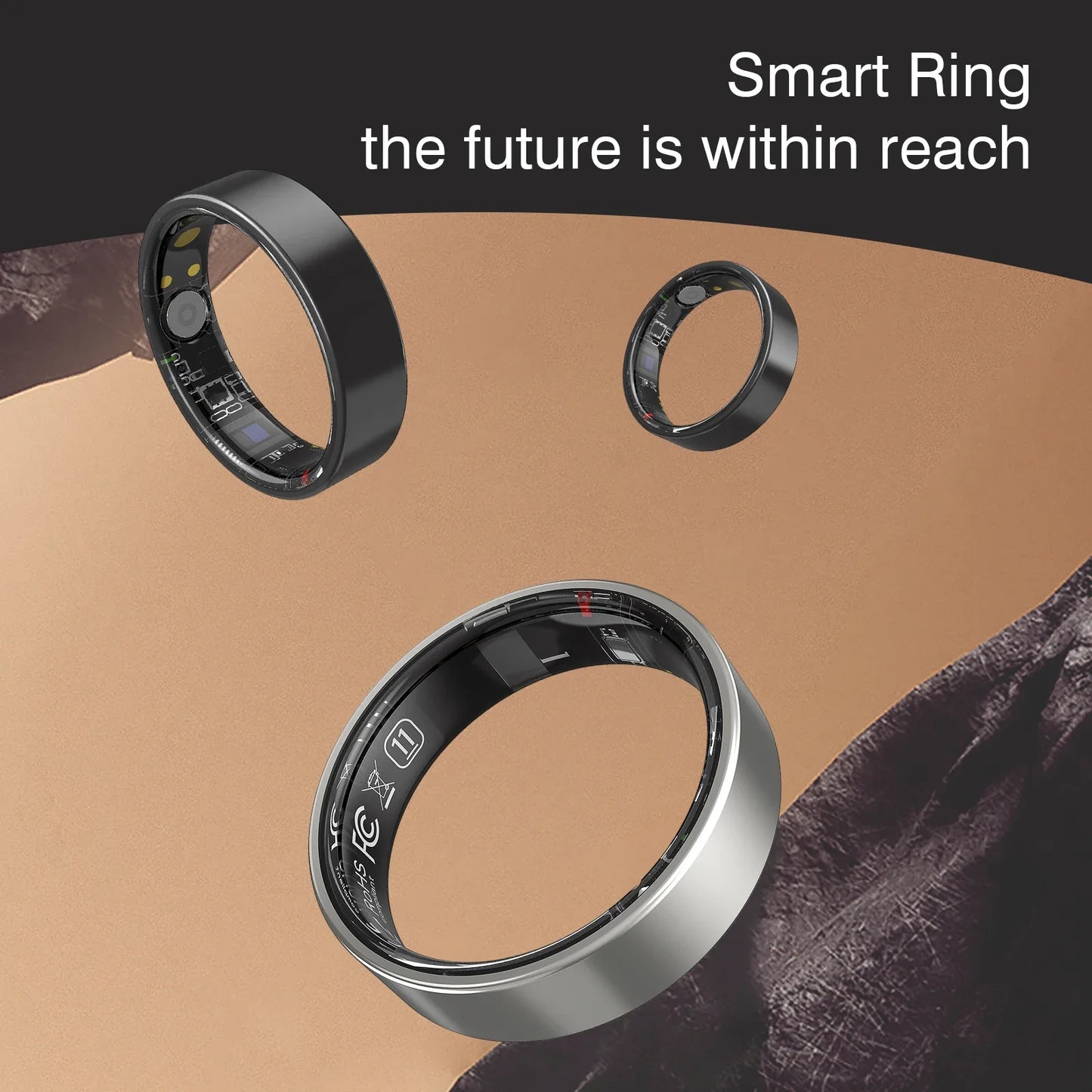 Smart Ring Touch Screen Stainless Steel Multi-Sport Mode Sleep Tracking Calories Long Battery Life
